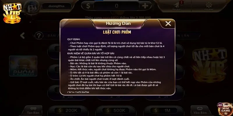 Luật bài phỏm online